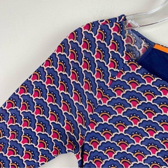 Boden Harper Stretch Knit Faux Wrap Day Dress blue cream pattern size 6 - Picture 10 of 12